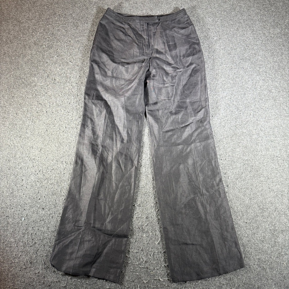 Ann Taylor Loft Womens Charcoal Grey Linen Blend Wide Leg Trousers Size 4